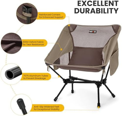 Overmont Ultralight Portable Camping Chair- Lightweight Folding Backpacking Chair, Support up to 330Lbs Compact Beach Chair for Adults with Carry Bag for Backpack Hiking Fishing Outdoor Camp 2pcs