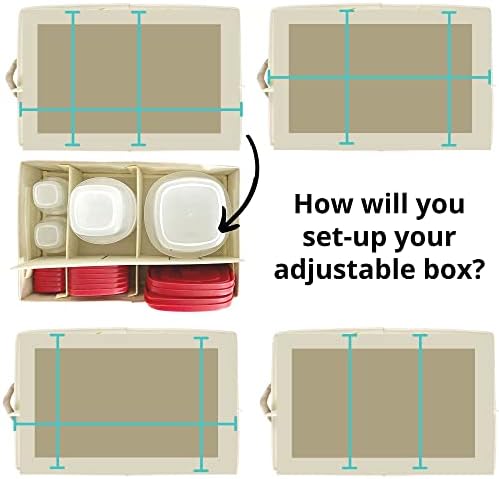 Food Storage Container Organizer 2pc - Lid Organizer Box - Adjustable Kitchen Organizing Box - Compatible with Tupperware Glad Rubbermaid Ziploc Containers - Drawers and Cabinet Organization (2)