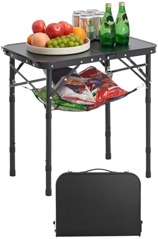 VEVOR Folding Camping Table, Adjustable Height Aluminum MDF Outdoor Portable Lightweight, for Cooking, Beach, Picnic, Travel, 24 x 16 inch