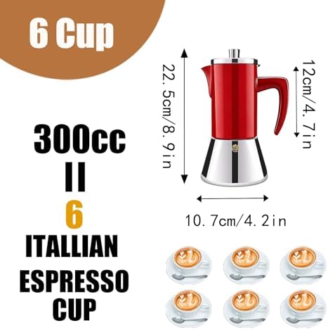 6 Cup Thickened 304 Stainless Steel Moka Pot Stovetop Espresso Maker Cafeteras Italian Percolator Espress Makers Capable Greca Mocha Coffee Machine for Induction Home and Camping 300ml 10oz