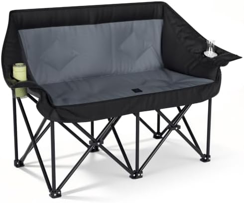 Oversized Double Camping Chairs 2 Person Folding Loveseat(Grey)