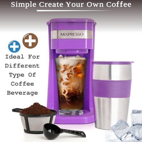 Mixpresso Single Serve & Single Cup Coffee Maker with 14oz Travel Mug