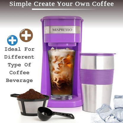 Mixpresso Single Serve & Single Cup Coffee Maker with 14oz Travel Mug