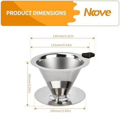 NKOVE Pour Over Coffee Dripper Stainless Steel Reusable Filter Coffee Maker