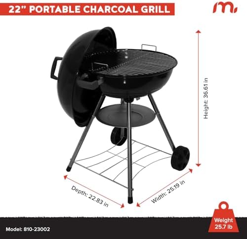 Megamaster 22" Charcoal Grill, Adjustable Air Vent with Storage Rack