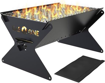 GasOne 15” Portable Charcoal Grill – Foldable BBQ Grill – Camping Grills for Backyard, Bonfire, Patio – Heavy-Duty Portable Fire Pit – Camp Cooking Gear