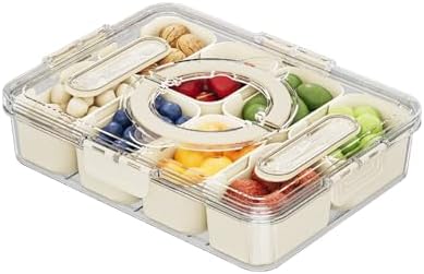 Divided Serving Tray with Lid and Handle, 8 Compartments Snack Platter