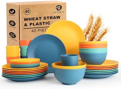 40 PCS Wheat Straw Dinnerware Sets for 8 | Dishes Set for 8 - Multi