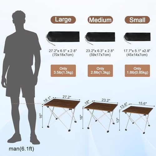 Tesouro Camping Table with Aluminum Table Top, Folding Beach Table Easy to Carry, Prefect for Outdoor, Picnic, BBQ, Cooking, Festival, Beach, Home Use