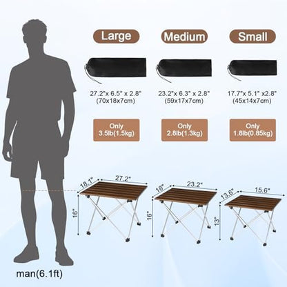 Tesouro Camping Table with Aluminum Table Top, Folding Beach Table Easy to Carry, Prefect for Outdoor, Picnic, BBQ, Cooking, Festival, Beach, Home Use
