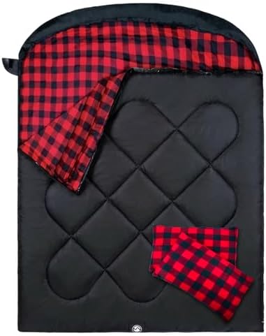 ShinHye Double Sleeping Bag for Adults with 2 Pillows, Camping Sleeping Bags Flannel Cotton 2 Person Sleeping Bags XXL Queen Size Sleeping Bag for Cold Weather