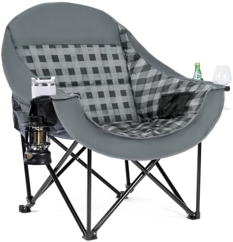 Oversized Camping Chair for Adults, 500 LBS Heavy Duty Folding Chair, Plaid