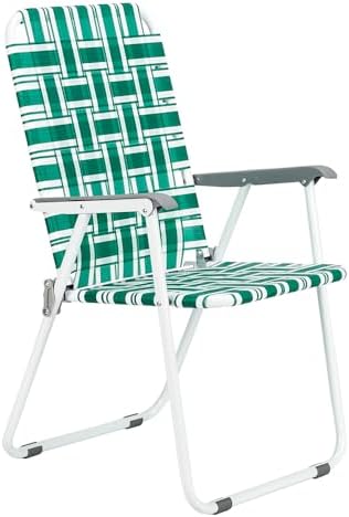 VINGLI Patio Lawn Webbed Folding Chairs Set of 4, Outdoor Beach Chair Portable Dining Chair for ir for Outdoor Yard, Garden(Green, Classic)
