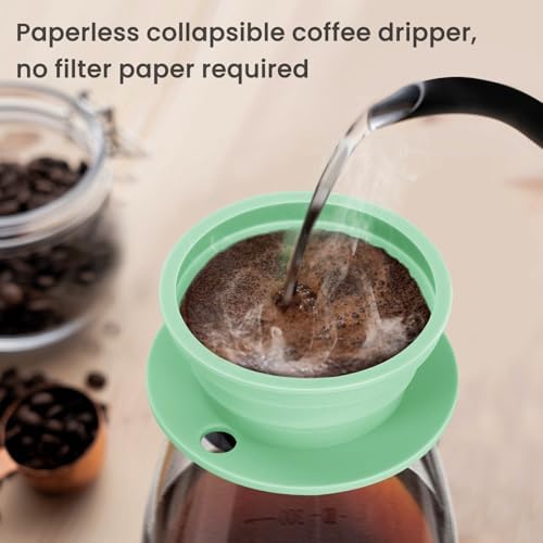 Travel Electric Kettle, Collpasible Portable Electric Kettle, Portable Tea Kettle + Paperless Travel Pour Over Coffee Maker, Collapsible Pour Over Coffee Dripper One Cup (Green)