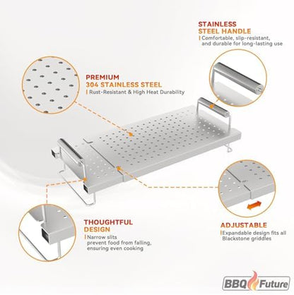 BBQ Future Adjustable Griddle Warming Rack for Blackstone 17 22 28 36 Inch Griddle, Stainless Steel Grill Warming Rack for Weber Charbroil Camp Chef and Most Tabletop Flattop Griddle Accessories