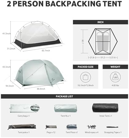 Naturehike Mongar Upgraded 1/2/3 Person Backpacking Tent,Waterproof Lightweight Camping Tent with Footprint