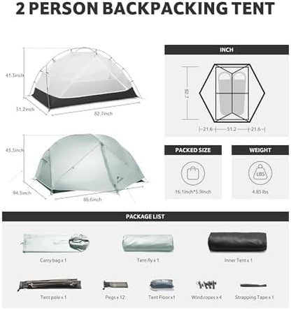 Naturehike Mongar Upgraded 1/2/3 Person Backpacking Tent,Waterproof Lightweight Camping Tent with Footprint