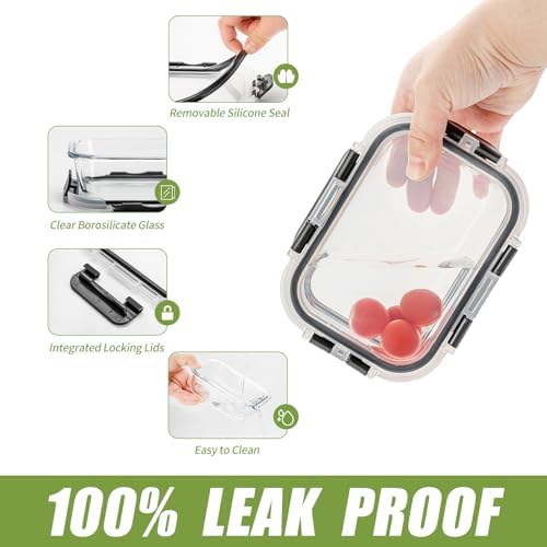 22 OZ Glass Storage Containers with Lids Set of 6