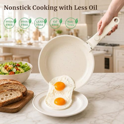 YASHE 21Pcs Nonstick Pots and Pans Set with Detachable Handles, Oven Safe
