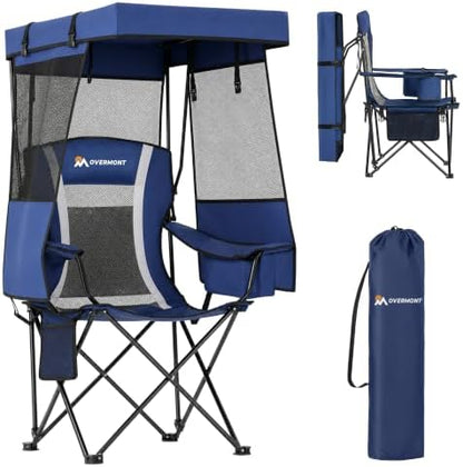 Overmont Camping Chair with Canopy - Folding Chair with Adjustable Sunshade