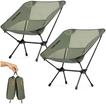 CAMEL CROWN Portable Camping Chair Lightweight Compact Folding Chair Mesh for Outdoor Camp Travel Beach Picnic Festival Hiking Backpacking Army Green 2 Pack