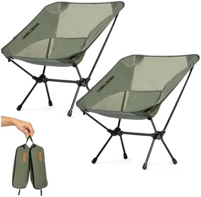 CAMEL CROWN Portable Camping Chair Lightweight Compact Folding Chair Mesh for Outdoor Camp Travel Beach Picnic Festival Hiking Backpacking Army Green 2 Pack