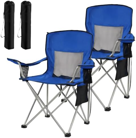 HulkFit 2 Pack Folding Camping Chair – Heavy Duty Portable Outdoor Beach Chair for Adults with Breathable Mesh Back, Cup Holder & Carry Bag – Ideal for Backyard, Tailgating, Hiking & Travel,Royal Blue