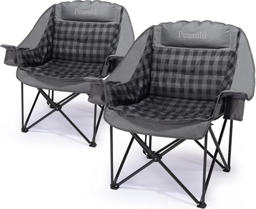Camping Chairs for Adults 2 Pack Heavy Duty Padded Folding XL Camp Chair with Cup Holder, Supports 500lbs, Oversized Large Outdoor Widen Comfy Lawn Chairs for Tailgating Sports Beach