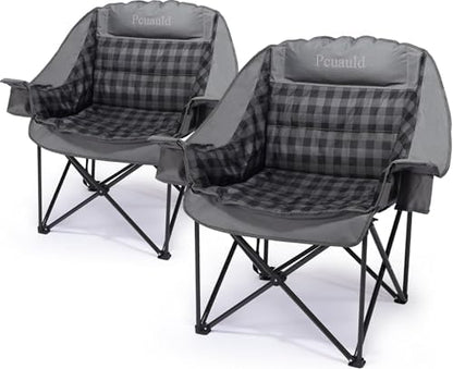 Camping Chairs for Adults 2 Pack Heavy Duty Padded Folding XL Camp Chair with Cup Holder, Supports 500lbs, Oversized Large Outdoor Widen Comfy Lawn Chairs for Tailgating Sports Beach