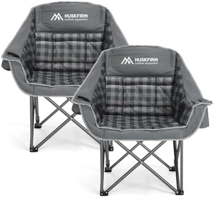Oversized 2 Pack Camping Chairs, Padded Camping Chair Support 450LBS, Grey