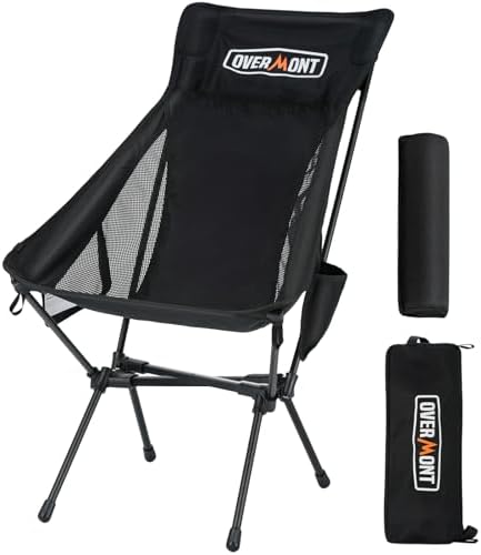 Overmont Portable High-Back Camping Chair - 440LBS Support Oversized Lightweight Folding Backpacking Chair for Adults - Compact with Detachable Pillow for Outdoor Travel Hiking Beach Fishing