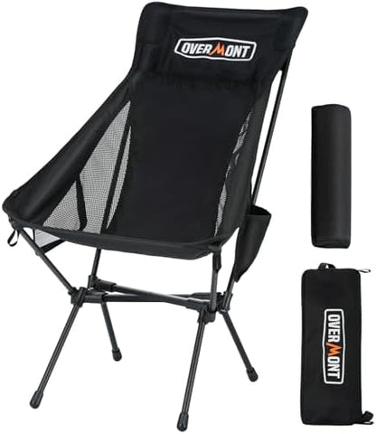 Overmont Portable High-Back Camping Chair - 440LBS Support Oversized Lightweight Folding Backpacking Chair for Adults - Compact with Detachable Pillow for Outdoor Travel Hiking Beach Fishing