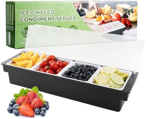 WICHEMI Ice Chilled Condiment Caddy with 4 Removable Trays and Lids