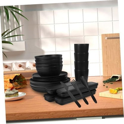 BESPORTBLE 20pcs Black Dinnerware Set for 4 People, Includes Bowl, Plate, Fork, Spoon, Knife, Reusable Portable Cutlery Set for Camping, Picnic, and Lunch Box Use