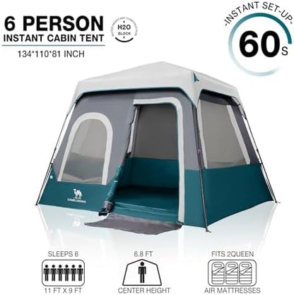 CAMEL CROWN 4/6 Person Instant Cabin Tent, Pop Up Windproof Tents for Camping, 60-Second Setup Family Tent with Carry Bag for Outdoor Hiking