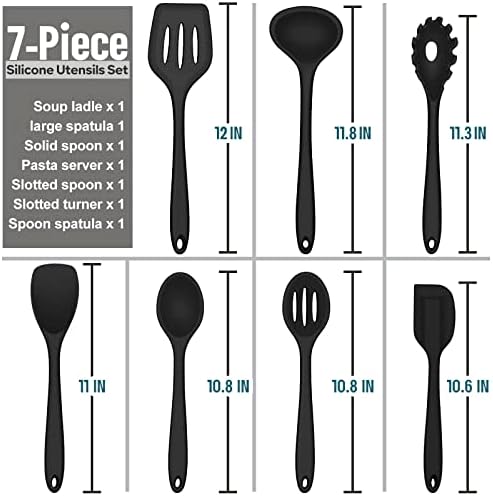 E-far Black Silicone Cooking Utensils Set, 7PCS Nonstick Kitchen Utensils