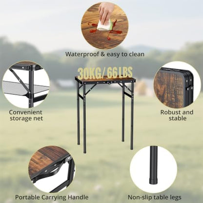 Anbte 2ft Folding Camping Table, 3 Adjustable Height 29.5", Rustic Brown