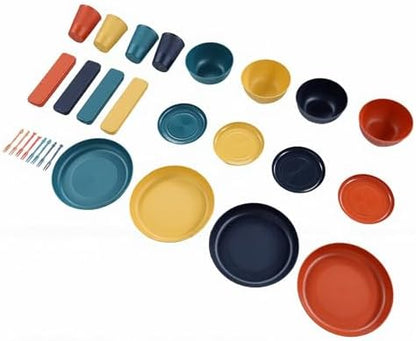 GOWENIC 4 Person Reusable Dinnerware Set for Camping Travel Home