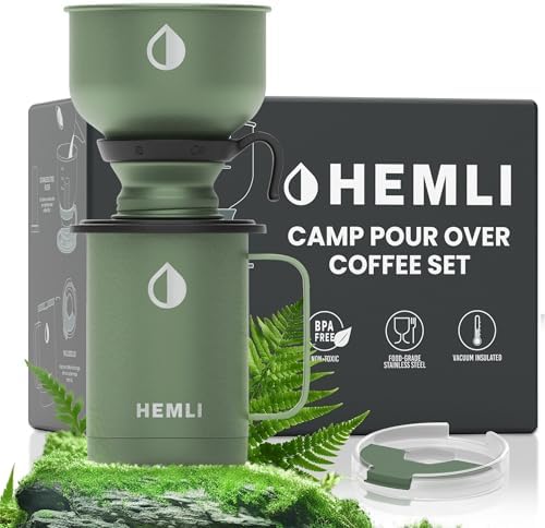 16 oz Pour Over Camping Coffee Maker Set, Vacuum Insulated Mug with Leakproof Lid, Stainless Steel Micro Filter, Portable Coffee Maker for Camping
