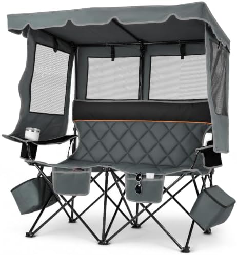 Suteck Double Camping Chair with Canopy, 660lbs Folding Loveseat with Shade