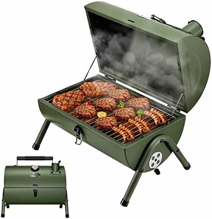 MAISON HUIS Small Charcoal Grill, Portable Tabletop BBQ Smoker for Outdoor Camping,Mini Grill for Tailgating, Hiking & Picnic, (Green)