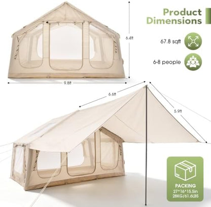 Inflatable Camping Tent with Electric Air Pump - 420D Heavy Duty Oxford - 5 Min Auto-Inflation - Panoramic Stargazing Skylight - 4 Season Luxury Glamping Cabin, 4-10 Person Multiple Sizes