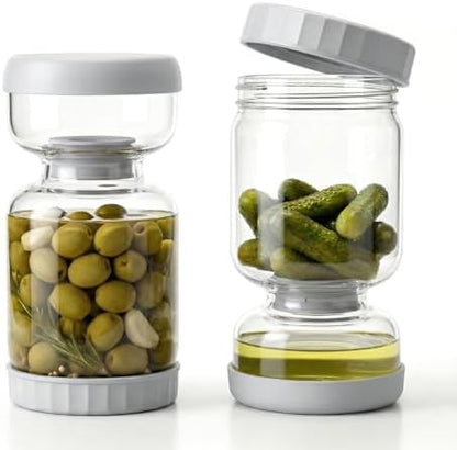 Pickle Jar for Pickle Olive Hourglass Jar, Auto Separator Juice 2 Pack Grey