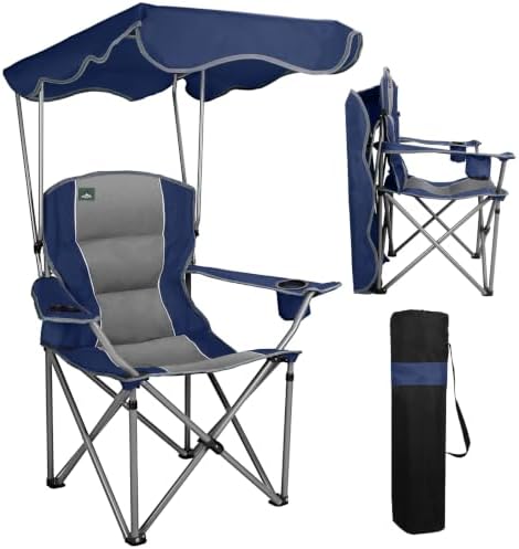 Northroad Folding Camping Chairs with Canopy Shade, Beach Chair w/Cup Holders, Armrests & Carry Bag for Outdoors Travel Sports Fishing,Dark Blue