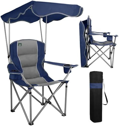 Northroad Folding Camping Chairs with Canopy Shade, Beach Chair w/Cup Holders, Armrests & Carry Bag for Outdoors Travel Sports Fishing,Dark Blue