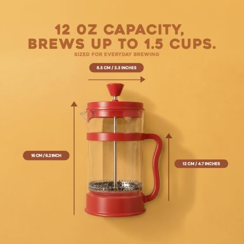 Utopia Kitchen Borosilicate Glass French Press Coffee Maker 12 Oz, Red