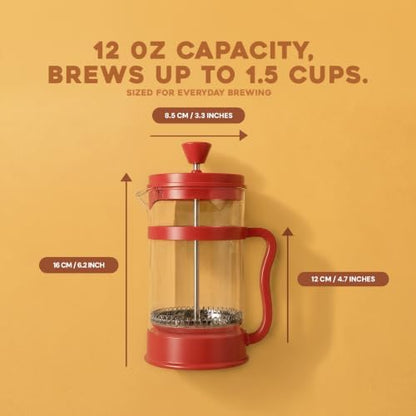 Utopia Kitchen Borosilicate Glass French Press Coffee Maker 12 Oz, Red