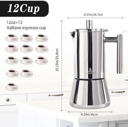 LAOION Stovetop Espresso Maker, 12Cup 17.5 oz Moka Pot, Stainless Steel