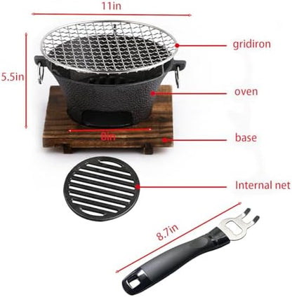 Round Seasoned Cast Iron Charcoal Hibachi Grill