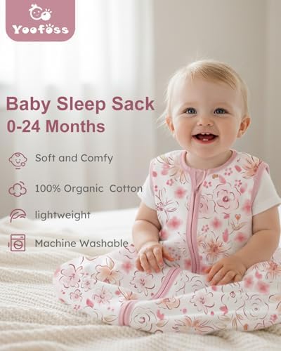Yoofoss Baby Sleep Sack 18-24 Month 0.5TOG 100% Organic Cotton 2-Way Zipper